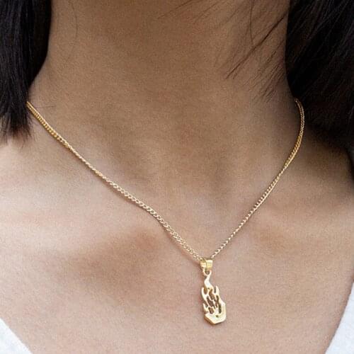 Harajuku Flame Necklace Women Silver Color Clavicle Chain Necklace Punk Accessory Fire Pendant Necklace Layered Gothic Jewelry