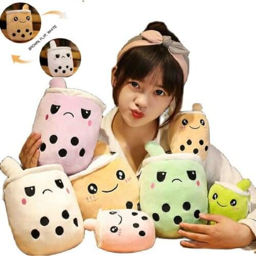 1pc Reversible Boba Plush Toys Double-Sided Bubble Tea Baby Cuddly Doll Stuffed Two-sided Boba Milk Tea Toy Xmas Gifts for Kids