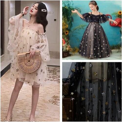 150cm Wide Stars Sequin Embroidery Fabric DIY High-end Clothing Accessories Womens Evening Dresses Lace Mesh Decoration Fabrics