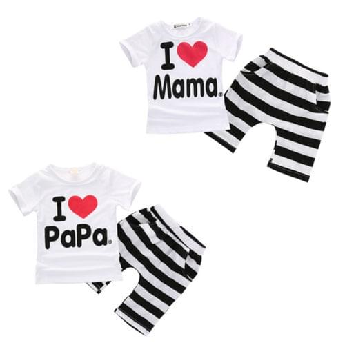 2PCS Toddler Baby Girl Boy T-shirt Tee + Striped Pants Shorts Outfits Kids Cute Comfortable Short Sleeve Clothes