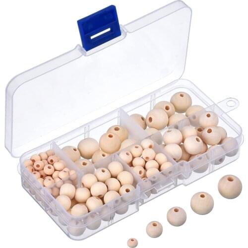 220pcs Boxed Nature Round Wooden Bead DIY Jewelry Accessories 5 Size With Tool JS22