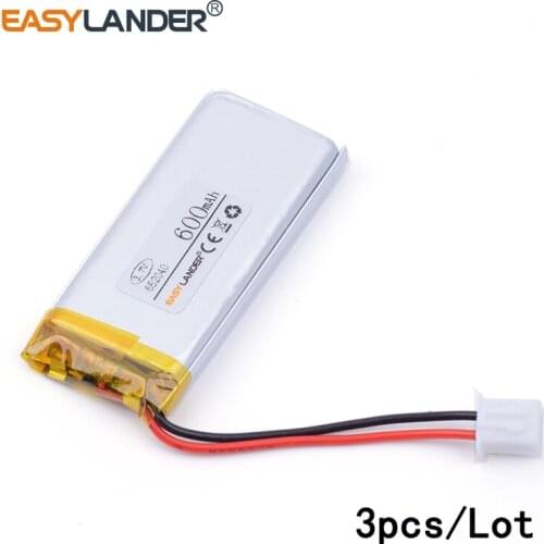 3pcs /Lot XHR-2P 2.54 600mAh 652040 3.7v lithium Li ion polymer rechargeable battery Bluetooth MP3 wireless speaker recorder