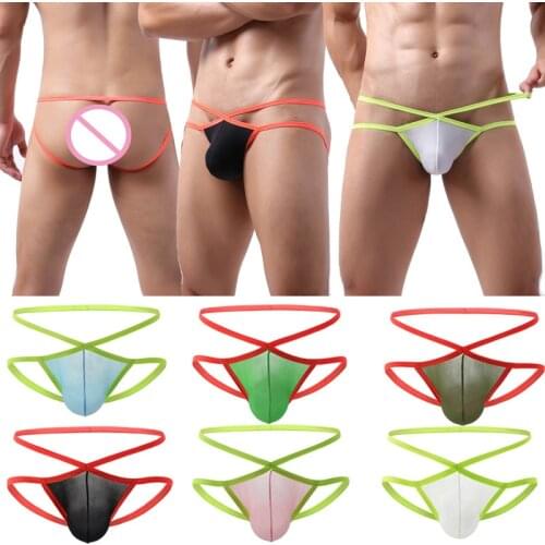 3PCS Sexy Mens Thong G-string Jockstrap Exotic Penis Pouch Gay Underwear String Panties Open Butt Lingerie Thongs Tanga Bikini