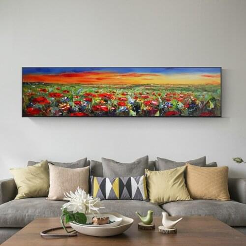 Abstract Wild Red Flower Landscape Oil Painting on Canvas Modern Pastoral Print Poster Art Wall Picture for Living Room
