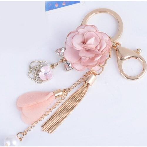 New Flower Keychain Bag Pendant Bag Holder Crytals Strass Women Bag Flower Charm Key Chain Buckle Key Ring CH904