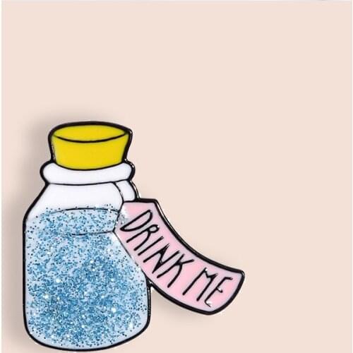 Drink Me Enamel Pin Water Bottle Bagde Brooch Denim Jeans shirt bag Dedicate Jewelry Gift For Friends