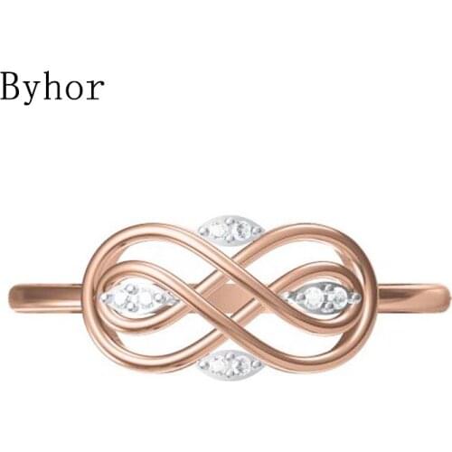 Byhor Solid 14K White+Rose Gold 0.032ct H/SI Natural Diamonds ring Women Engagement gift кольца Wedding band trendy Flower ring