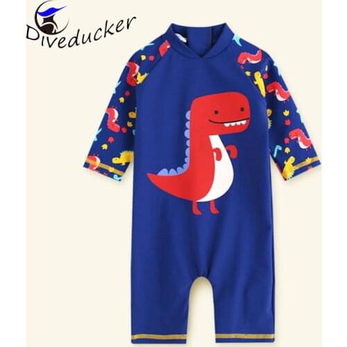Baby swimsuit boy one-piece quick dry diving suit long sleeves sunscreen warm cartoon baby children swimsuit suit male