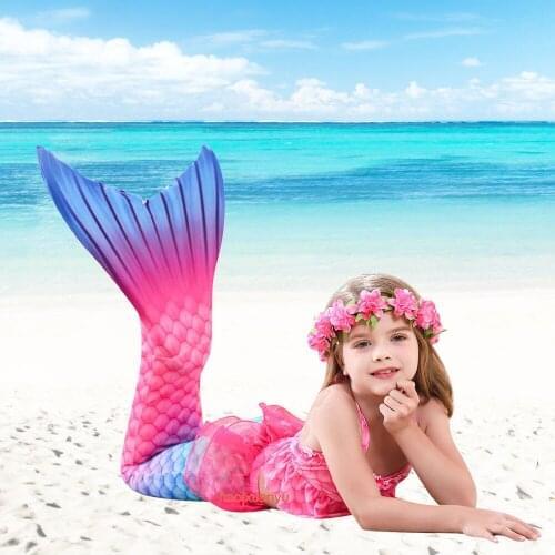 Children Mermaid Tail Swimsuit for Girls Bikini Three-piece Hot Spring Swim Skirt Swimwear Halloween Costume for Kids