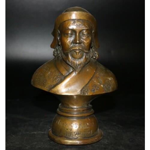 China brass archaize Genghis Khan Head portrait crafts statue
