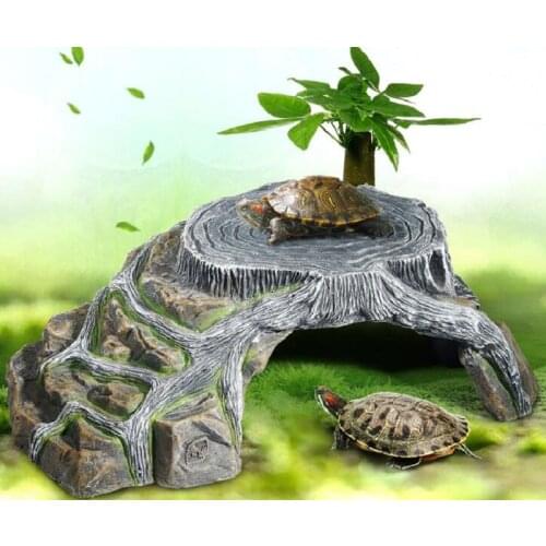 Creative Pet Reptile Hide Cave Aquarium Fish Tank Stone Turtle Winding Climb Basking Ramp Platform Tortoise Sun Roof Terrace