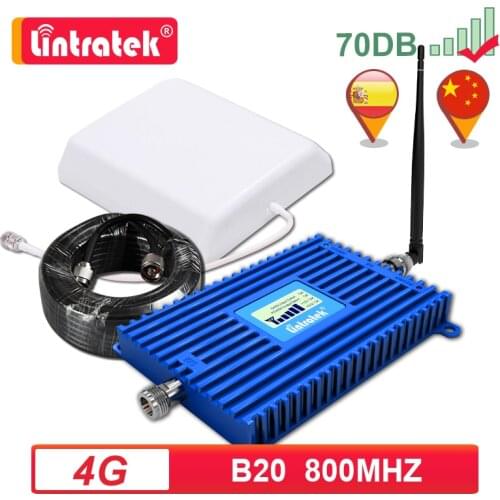 Lintratek 70dB Cellular Amplifier B20 800 mhz GSM LTE Repeater 4g Internet 4G Signal Booster 800mhz Antenna + 10m Cable Kit dk