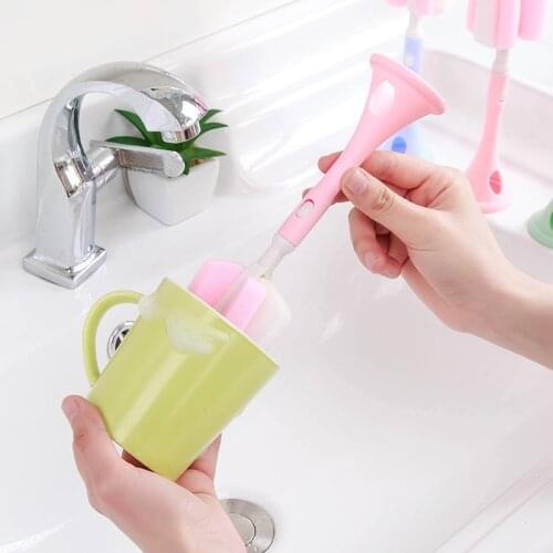 Long handle cleaning brush sponge washing cup brush milk bottle brush vacuum high efficient and clean cup brush
