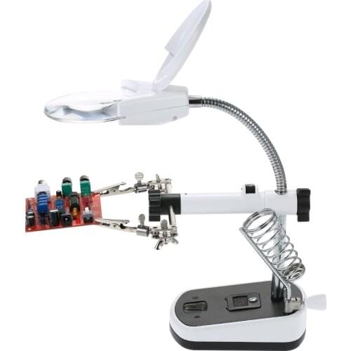 Magnifier with LED Light 3.5X 10X Soldering Helping Hand Auxiliary Clamp Alligator Clip Stand for Welding Solder RC Parts Tools