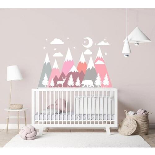 Mountains Wall Decal Nursery Girl Large Pink Mountains Woodland Mural Vinyl Sticker Nursery Wall Decor Kids Room Decor Z409