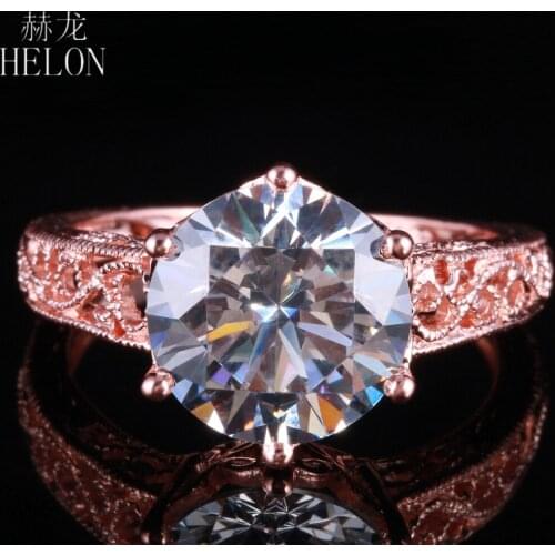 Solid 10k White Gold Flawless Round 10mm 100% Genuine AAA Graded Cubic Zirconia Engagement Wedding Ring Vintage Unique Jewelry