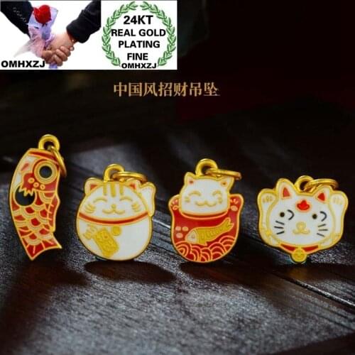 OMHXZJ Wholesale CA511 European Fashion Fine Woman Man Party Birthday Wedding Gift Vintage Fortune Cat 24KT Gold Pendant Charm