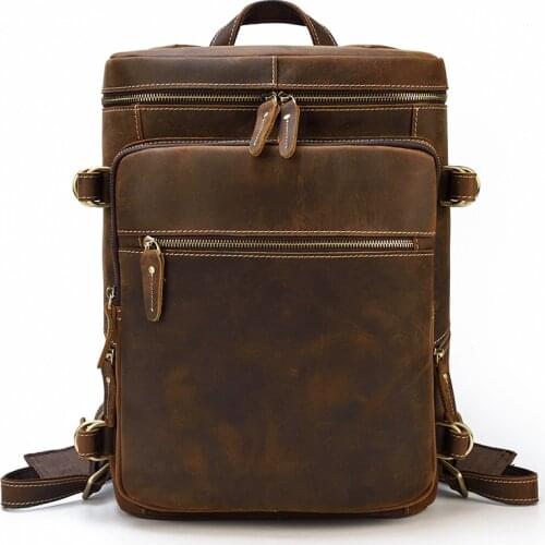 Travel Backpack Big Laptop Computer Bag Vintage Mens Crazy Horse Leather Backpack Genuine Leather Retro Rucksack Large Classic