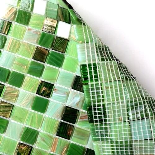 Fresh green gold line texture glass mosaic tile DIY wall background decoration