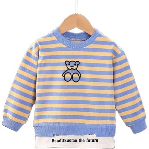Childrens sweater spring and autumn 2021 new casual striped sweater Korean cartoon loose round neck pullover top