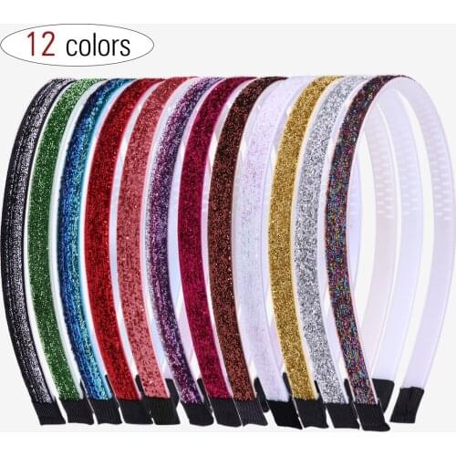 XIMA 12pcs/lot Fashion Lady Girls Glitter Headbands Sparkling Hoop Hair DIY Plastic Hair Band 1CM Headband Hair Accessories