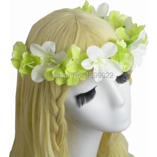 Fluffy Orchid Hydrangea Floral Head Wreath Women Hair Accessories Ivory Green Kids Flower Crown Pageant Party Photo Shoot Props