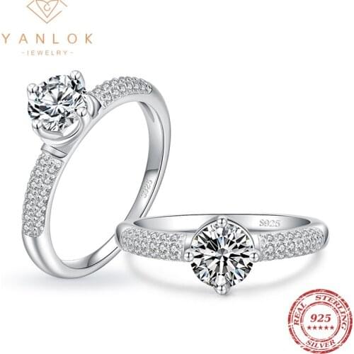 YANLOK Genuine 925 Sterling Silver Dazzling Clear CZ Wedding Finger Rings For Women Engagement Jewelry Anel Accessories