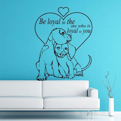 ZOOYOO Be Loyal To The One Who Is Loyal To You Wall Sticker Living Room Removable Animal Home Decor Two Sweet Dogs Wall Decals