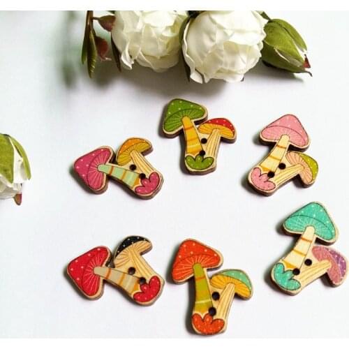 100pcs mix color Mushroom Decorative Buttons Sewing Flatback Buttons Scrapbooking Wooden Buttons for Crafts Sewing Accessories