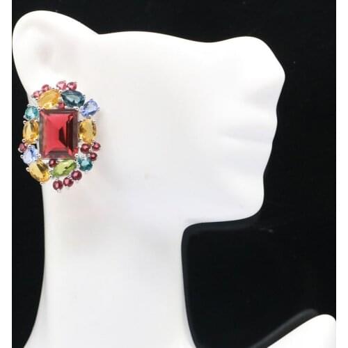 40x6mm Lovely Cute 3.7g Created White Bright Cubic Zircon Red Blood Ruby CZ Birthday Gift Silver Earrings Wholesale Drop Shippin