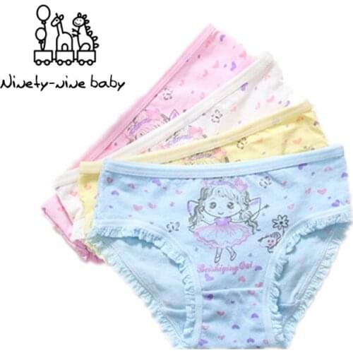 4Pcs/lot Kids Underwear Lovely Cartoon Princess Print Lace Edging Triangle Underpants Girls Panties Baby Girls Clothes 2-11T
