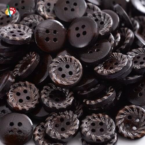 New 15mm Button 4Holes Black Thread Pattern 50-150pcs Wooden Decorative Buttons Suitable For Clothes Handmade Scrapbooking Craft