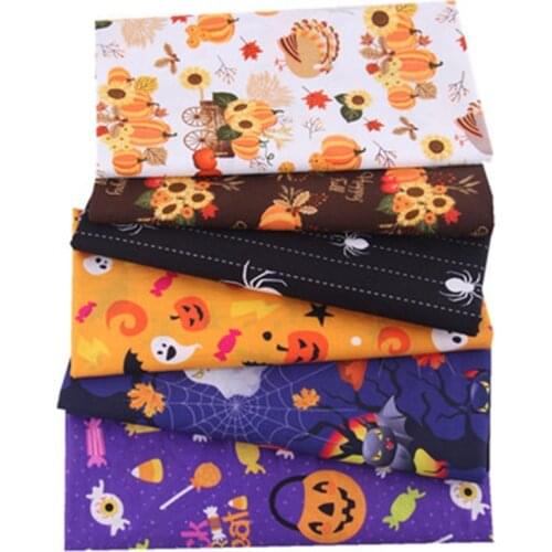6 Pieces/Set Halloween Pumpkin Ghost Patchwork Cotton Jersey Floral Cloth Floral Cotton Cloth Sewing Easter Mask Material A005