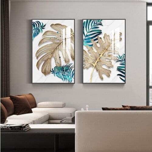 Abstract Nordic Golden Leaf Luxury Poster Flower Art Plant Canvas Painting Modern Decoration Wall Picture for Living Room Decor