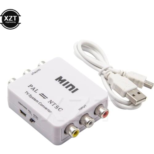 Mini PAL to NTSC Adapter Bi-directional Dual-Way 3 RCA TV System Converter Format Video Composite Connection Box USB Powered
