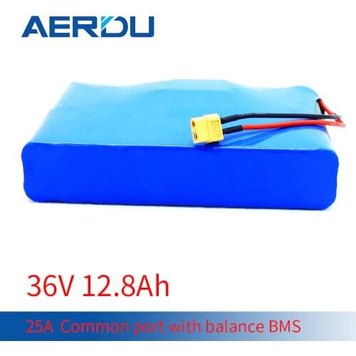 AERDU 36V 10S4P 12.8Ah 25A Common Port with Balance BMS 18650 Lithium Battery Pack Support 600W Scooters Golf Cart Electric Etc