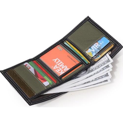 Zipper Canvas Men Card Wallet 2020 Simple Velcro Credit Card Cover Three fold With ID Window Card Holder