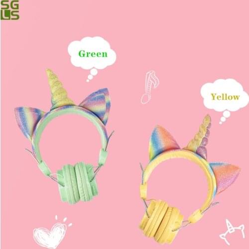 Cute Unicorn Headset Cat Ear Kids Headphones with Microphone Music Stereo Bluetooth 5.0 Earphones for PC Phone Child Headset