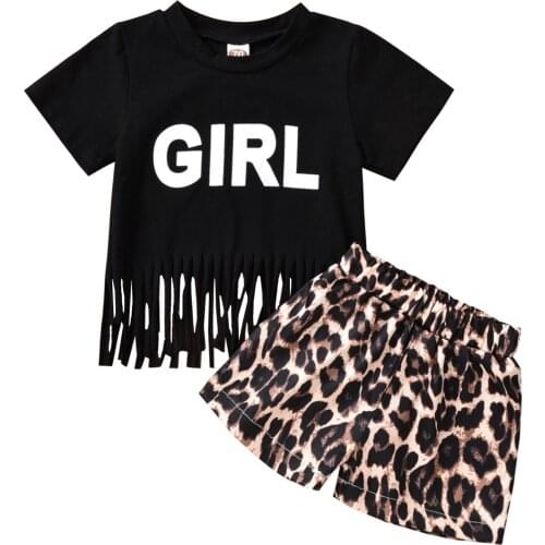 1-5Years Baby Short Sleeve + Shorts Leopard Print Long Tassel Decoration Casual Style Summer Clothing