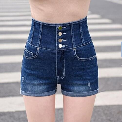 Summer Bleached Cuffs Denim Shorts Women Plus Size High Waist Jeans Femme Single Breasted Straight Pants Mujer Jeans Fashion 4XL