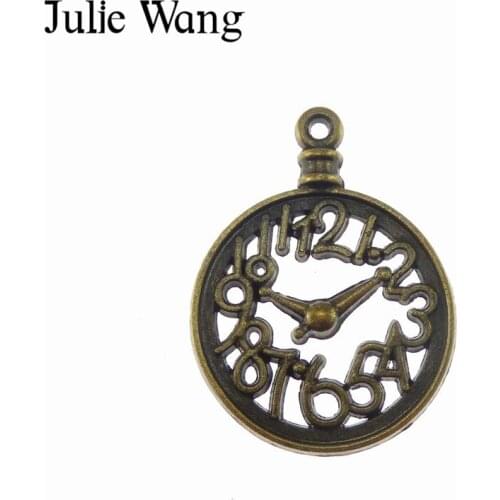 Julie Wang 10pcs Antique Bronze Alloy Hollow Clock Watch Charms For Necklace Pendant Finding Jewelry Making Metal Accessory