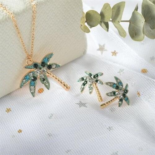 Coconut set jewelry creative micro inlaid leaf necklace earrings trendy two-piece set ladies party valentine gift wholesale