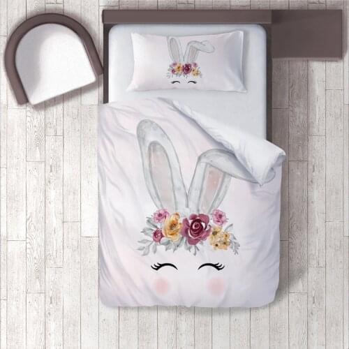 Duvet Cover Set Bedding Set Pillow Case for Baby and Kids Room 3D Printed Beige Rabbit Flower Model 1419