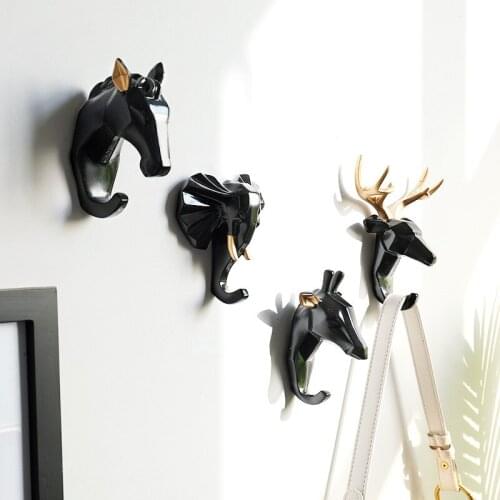Nordic style cute animal head decoration coat hook modern creative free nail free perforated wall coat hook paste key hook