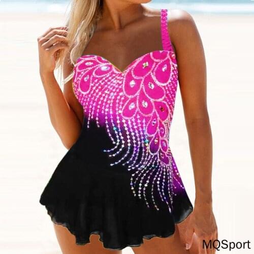Two Piece Swimsuit Plus Size to 8XL Tankini Beach Sexy Backless Rhinestone Print Monokini Beachwear Swimwear Padded Female