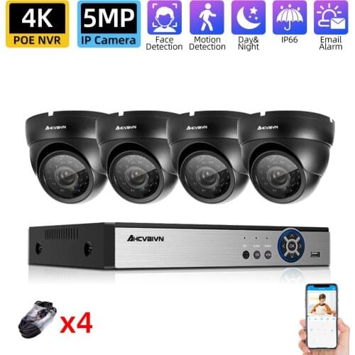 H.265 + 4CH 4K POE NVR 5MP AI Face Detection POE IP Dome Camera System Kits Waterproof CCTV Security Video Surveillance Set p2p