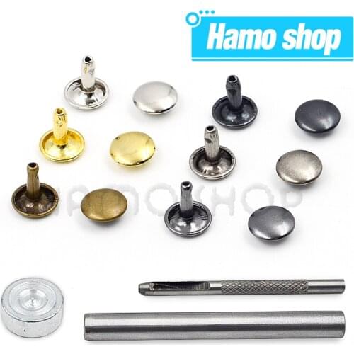 100pcs 10x10mm Metal Double Cap Rivets Stud Round Nail Rivet For Leathercraft Accessories Repair Clothing Garment Shoes Bag Belt