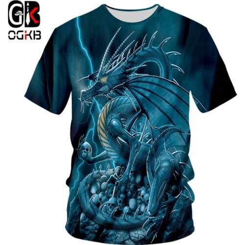 OGKB Summer Tops Women/mens Funny Print Blue Dragon 3D T-shirt Animal Tshirt Man Hiphop Streetwear Punk O Neck Tee Shirts Homme