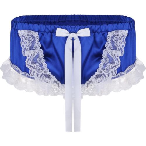 Mens Lingerie Sissy Gay Panties Elastic Waistband Underpants Underwear Shiny Soft Ruffled Lace Floral Cute Bowknot Briefs Bottom