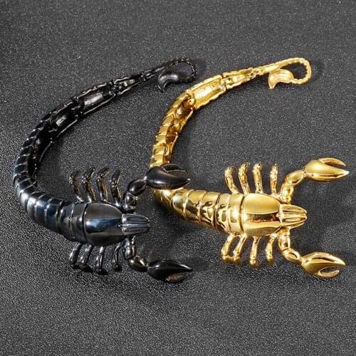 8.26" Punk Cool Black Silver Gold Color Rock Biker 316L Stainless Steel Scorpion Bangle Chain Fashion Mens Bracelets